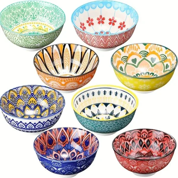 8 Pieces Colorful Ceramic Bowl Set
