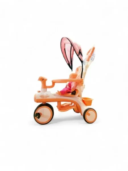 Baby Tricycle with Canopy – Orange | Safe Ride for Kids
