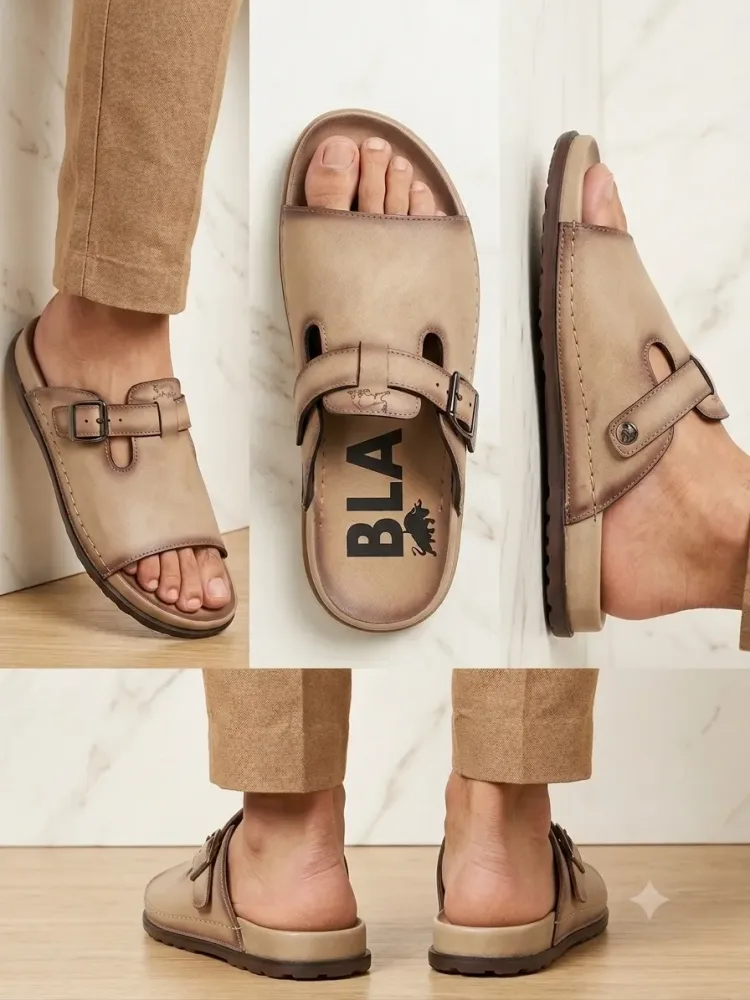 Premium Men's Traditional Buckle Sandal – Beige