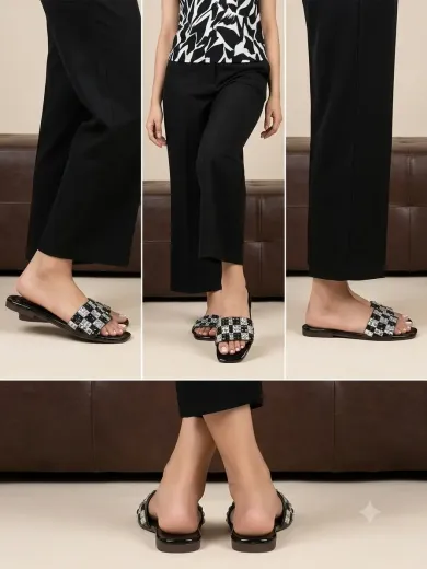 Black Fancy Slipper For Ladies