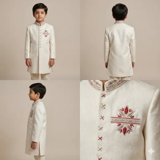 Kids Premium Embroidered Sherwani Suit with Matching Shalwar – Traditional Wedding & Eid Wear