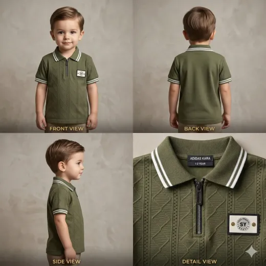Kids Olive Green Textured Polo Shirt