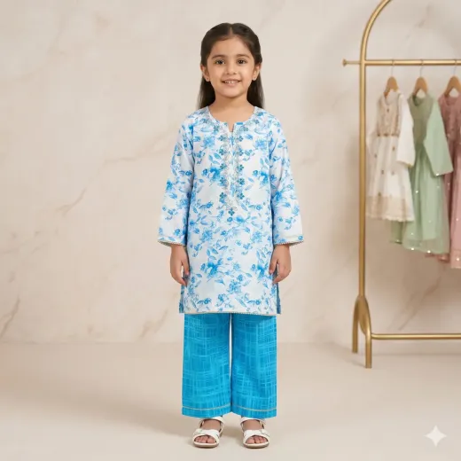 2-Piece Printed Lawn Suit for Girls