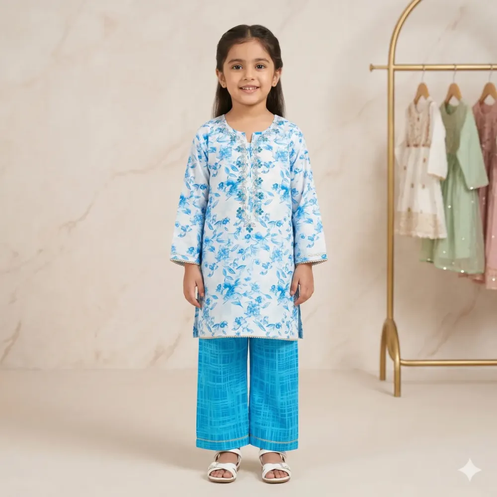 2-Piece Printed Lawn Suit for Girls