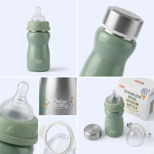 MEIER BABY Stainless Steel Vacuum Baby Bottle – Green (Thermal Insulated Feeder)
