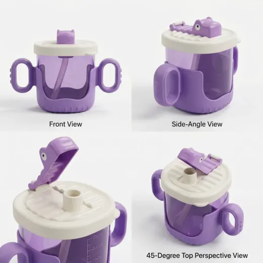 Baby Straw Sippy Cup with Flip Lid – 250ml (Purple)