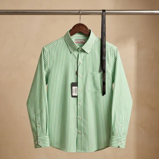 Outclass Premium Men's Striped Casual Shirt – Green & White