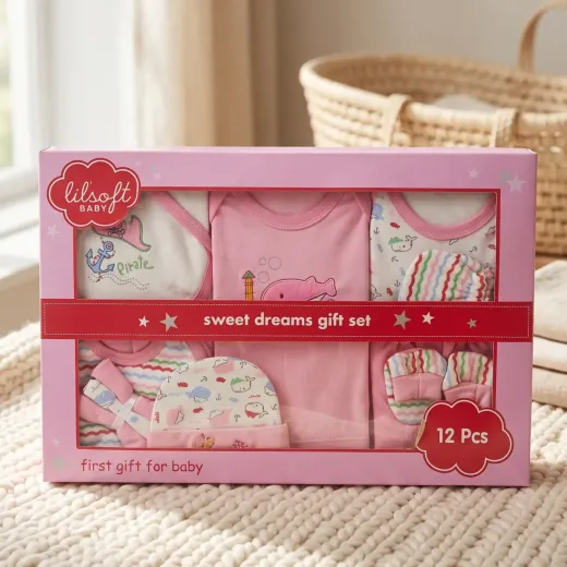 Premium 12-Piece Newborn Baby Gift Set – Soft Cotton  (Pink)
