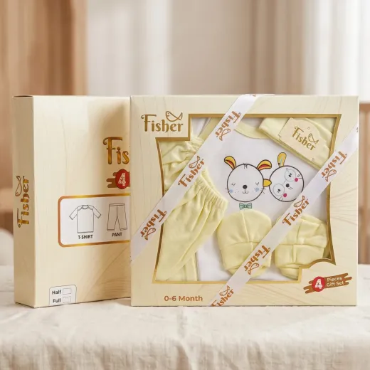 Premium 4-Piece Newborn Baby Gift Set – Soft Cotton T-Shirt & Pant Set