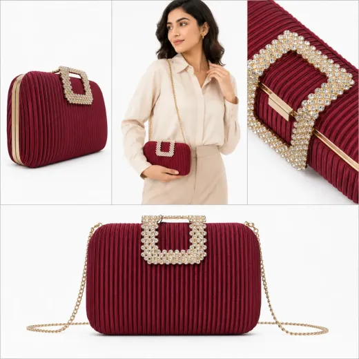 ✨ Elegant Maroon Crystal Evening Clutch ✨