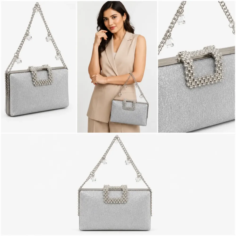 ✨ Elegant Silver Crystal Evening Clutch Ladies hand bag ✨