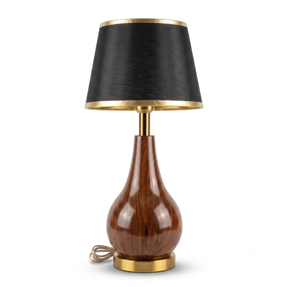 Modern Wooden Table Lamp with Black Fabric Shade