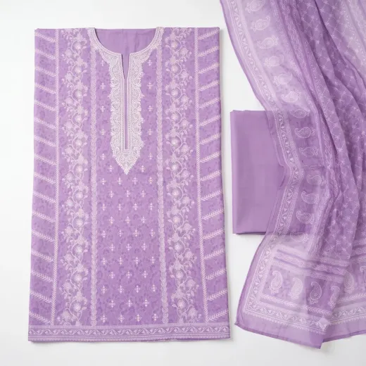 3 Pcs Ladies Printed Suit – Elegant Lavender Collection