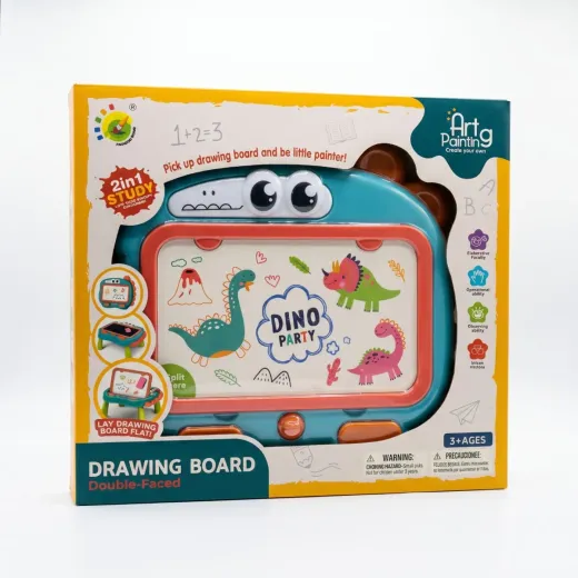 Kids 2-in-1 Double-Sided Drawing Board – Dino Party Art Board