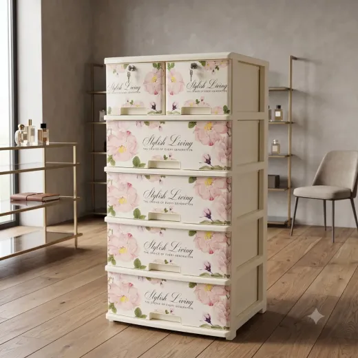 Stylish Living 5-Drawer Plastic Storage Cabinet with Lock