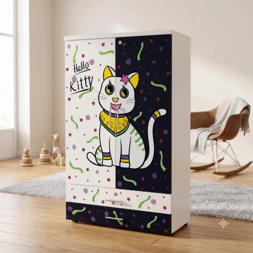 Kids Hello Kitty 2-Door Wardrobe with Drawer – Storage Cabinet