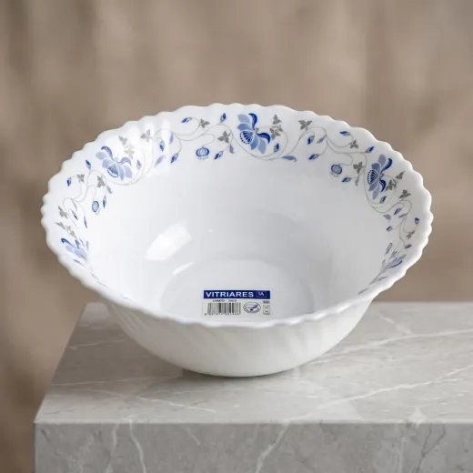 Vitriares Floral Serving Bowl – Premium Opal Glass Salad & Mixing Bowl