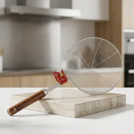 Premium Stainless Steel Spider Strainer | Wire Skimmer with Wooden Handle