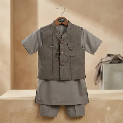 Premium Kids 3-Piece Waistcoat Suit – Grey