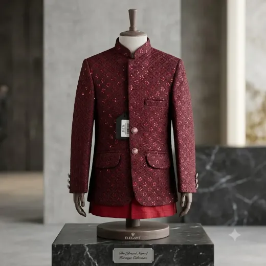 Premium Maroon Embroidered Prince Coat
