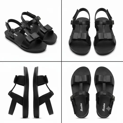 🖤 Kids Black Bow Sandals – Elegant, Comfortable & Durable