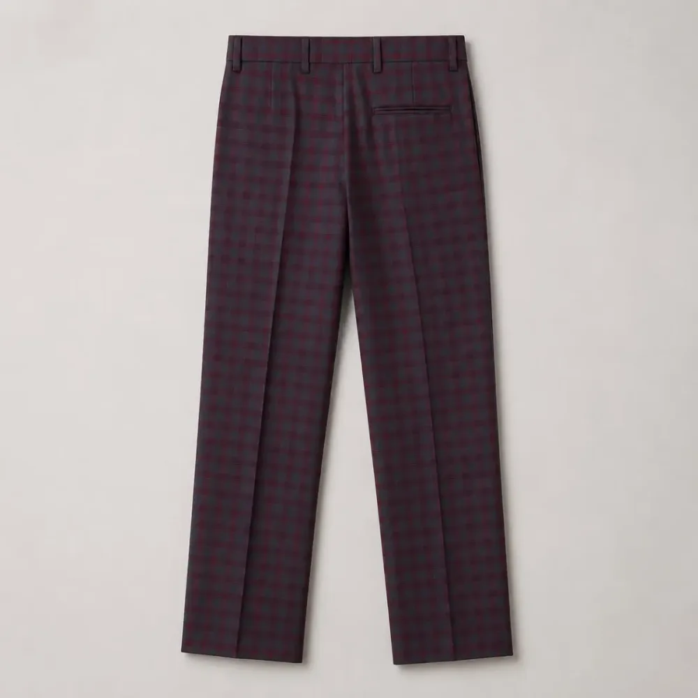 Men’s Burgundy Checkered Formal Trousers