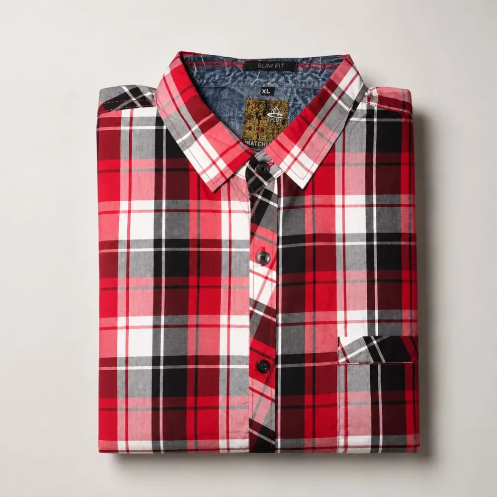 Classic Red Plaid Slim-Fit Casual Shirt