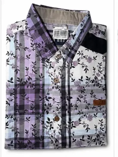 Floral and Plaid Mix Casual Shirt