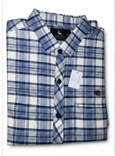 White and Blue Plaid Casual Shirt