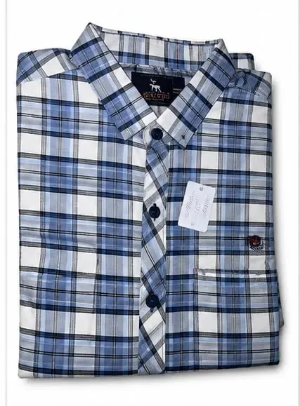 White and Blue Plaid Casual Shirt