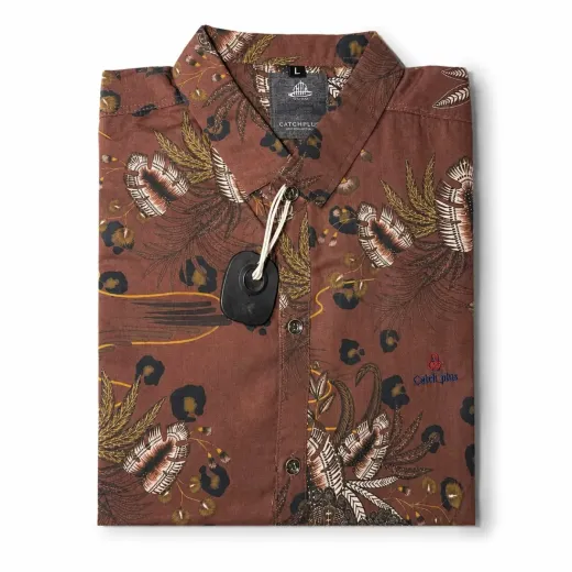CATCHY PLUS Brown Leaf-Print Casual Shirt