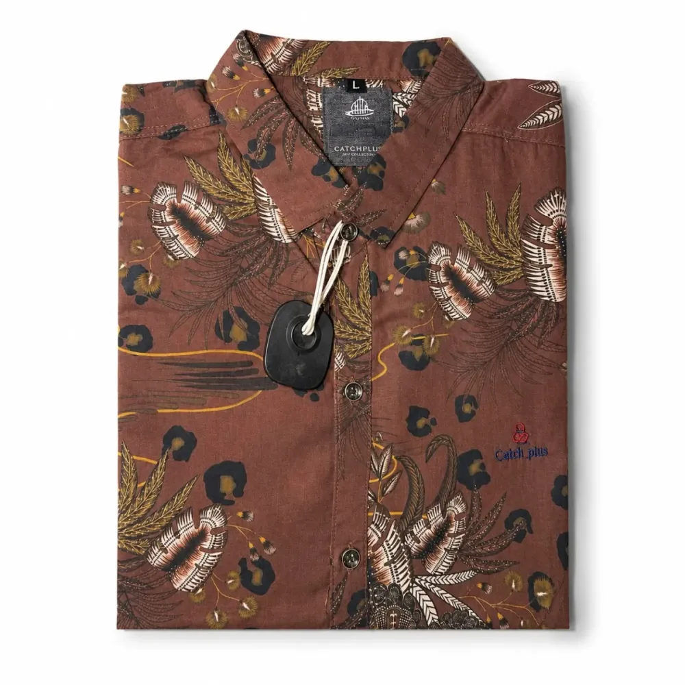 CATCHY PLUS Brown Leaf-Print Casual Shirt