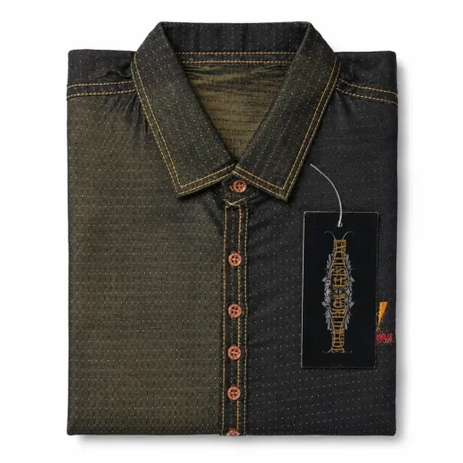 Black and Gold Dot-Pattern Casual Shirt