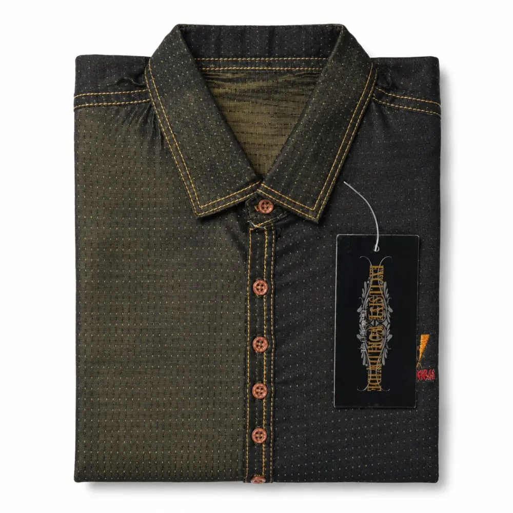 Black and Gold Dot-Pattern Casual Shirt