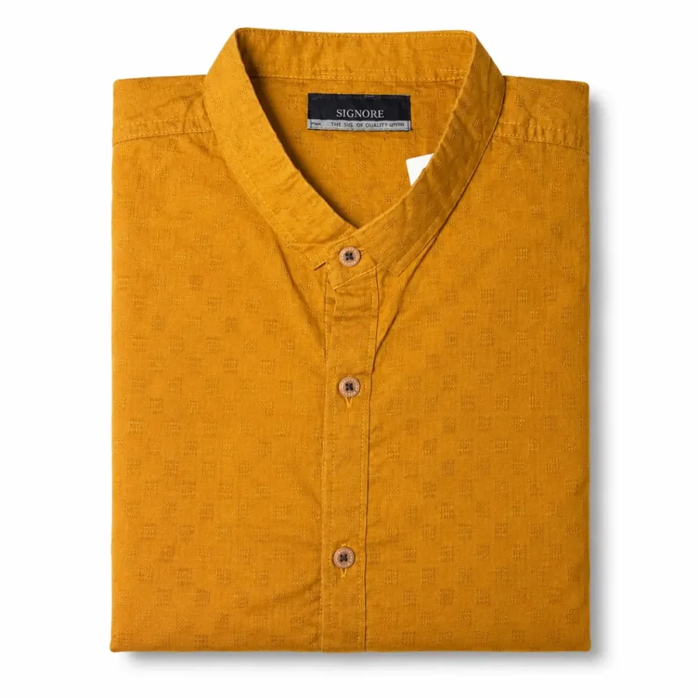 SIGNORE Mustard Yellow Textured Casual Shirt