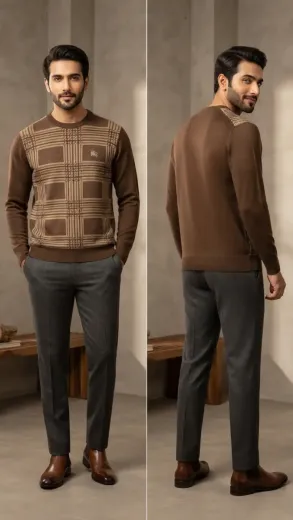 Men’s Brown Patterned Crewneck Sweater