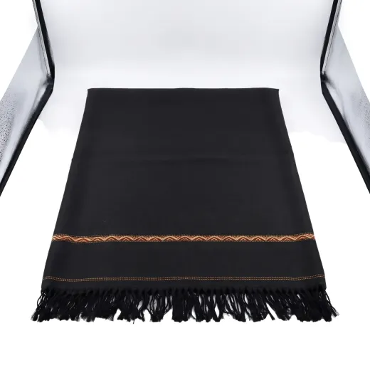 Black Traditional Woven Shawl with Decorative Border