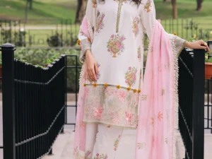 Mahnur Lawn Suit 3PC – Cherry Blossom | Broadway Luxury Collection 2025 | Premium Lawn Fabric - Image 3