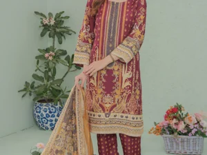 GF-03 Elegant 3-Piece Unstitched Printed Lawn Suit – Summer 2025 - Image 3