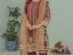 GF-03 Elegant 3-Piece Unstitched Printed Lawn Suit – Summer 2025 - Image 1