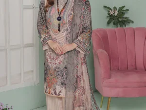 GF-08 Unstitched Digital Printed Lawn Suit – 3-Piece Summer Set - Image 1