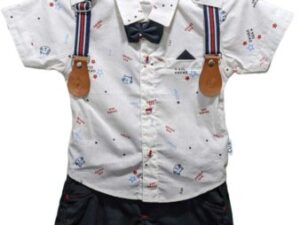 Stylish Baby Boy Shirt and Shorts Set with Bow Tie - Image 1