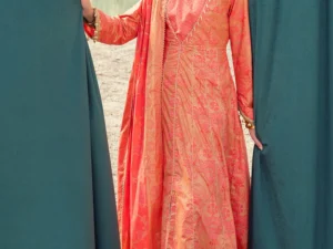 CL-52358-B – 3 Piece Unstitched Gold & Lacquer Printed Lawn Suit - Image 1