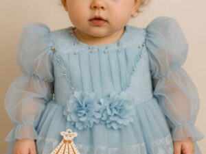 Sky Blue Baby Girl Party Wear Frock - Image 1