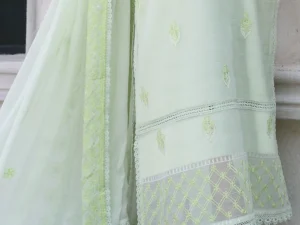PM-52030 – 3 Piece Unstitched Embroidered Paper Cotton Suit with Embroidered Chiffon Dupatta - Image 3