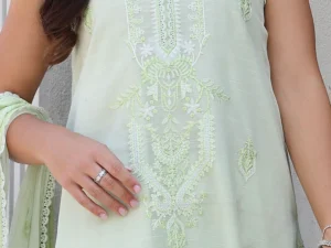 PM-52030 – 3 Piece Unstitched Embroidered Paper Cotton Suit with Embroidered Chiffon Dupatta - Image 4