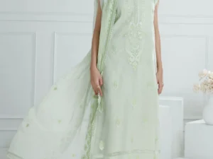 PM-52030 – 3 Piece Unstitched Embroidered Paper Cotton Suit with Embroidered Chiffon Dupatta - Image 5