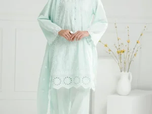 PM-52050 – 3 Piece Unstitched Schiffli Embroidered Lawn Suit with Embroidered Chiffon Dupatta - Image 1