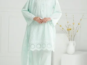 PM-52050 – 3 Piece Unstitched Schiffli Embroidered Lawn Suit with Embroidered Chiffon Dupatta - Image 3