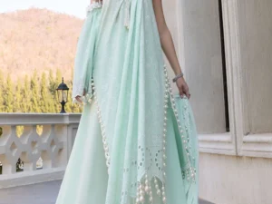 PM-52050 – 3 Piece Unstitched Schiffli Embroidered Lawn Suit with Embroidered Chiffon Dupatta - Image 4